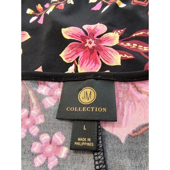 J.M.Collection Woman's Floral Pullover Blouse Black+Red Rhinestones Size Large - Picture 8 of 10